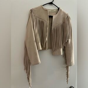 Zara beige suede fringe jacket